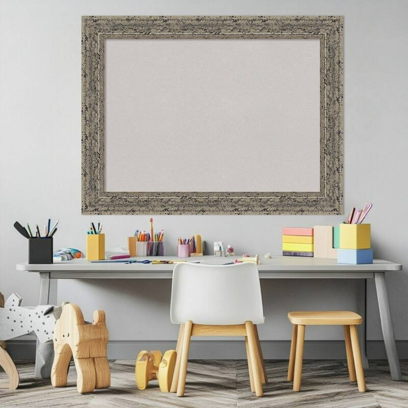 Attic Aged Silver Wood Framed Cork Board - Bulletin Board, Organization Board, Pin Board