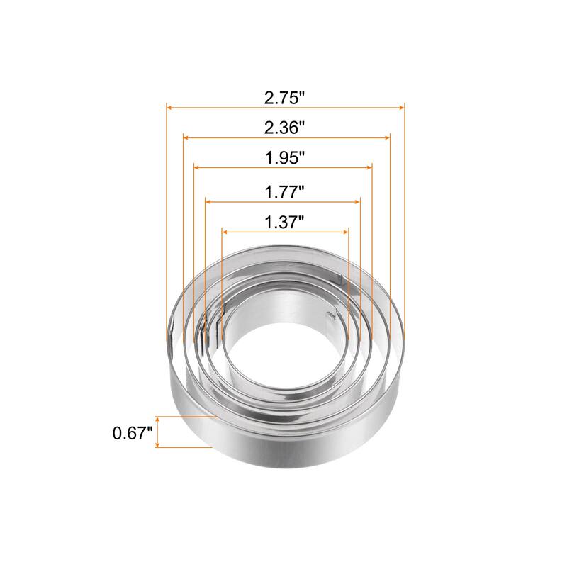 5pcs Cookie Cutters, Round Shaped Stainless Steel Biscuit Cookie Cutter - Silver - 5 Piece