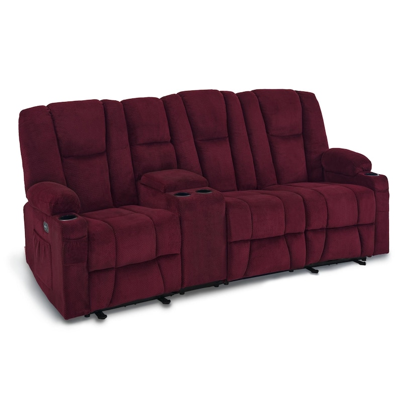 MCombo Electric Power Reclining Sofa with Massage and Lumbar Heat, Fabric 6015/6025/6035/6045