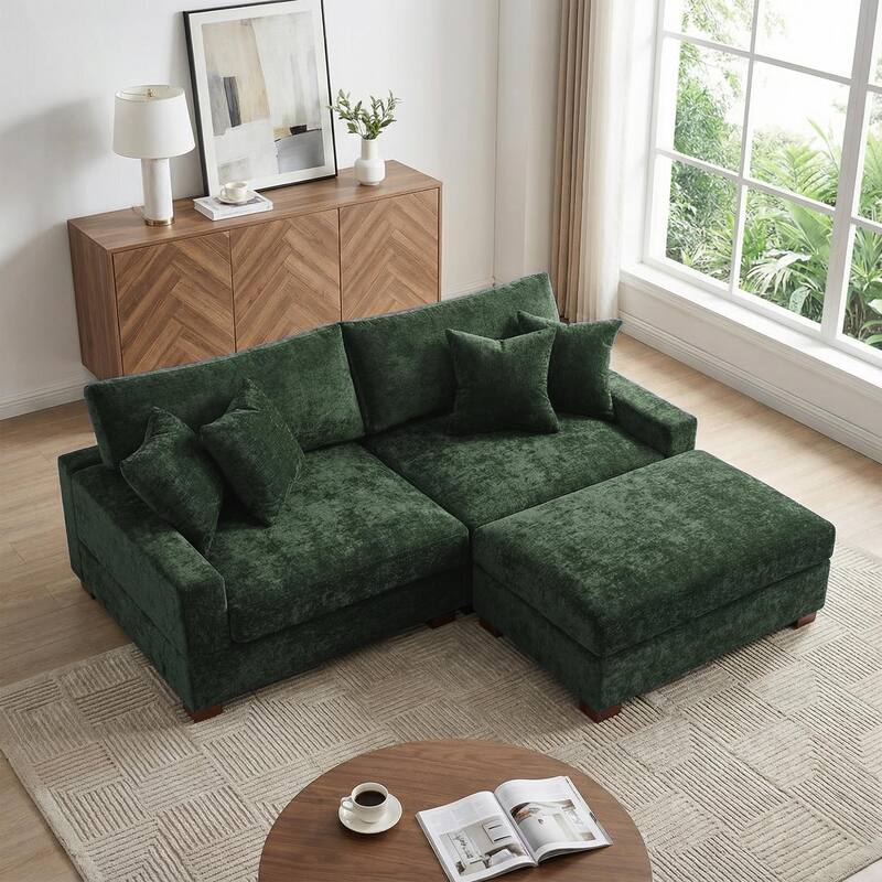 Modern Oversized Chenille Modular Sectional Sofa with Ottoman