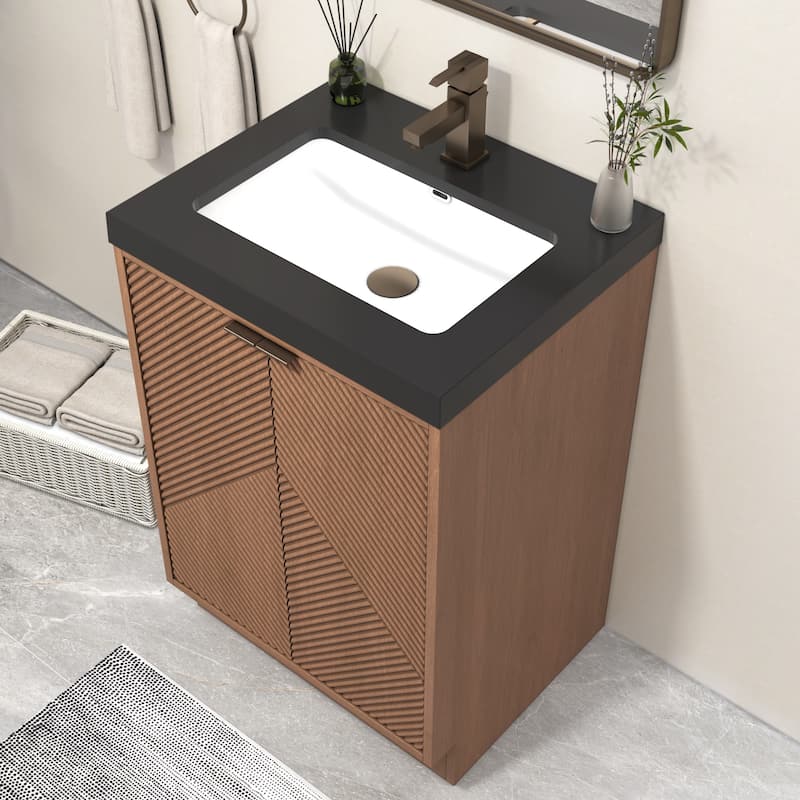 Milano 24" Freestanding Bathroom Vanity with Black Acrylic Sink