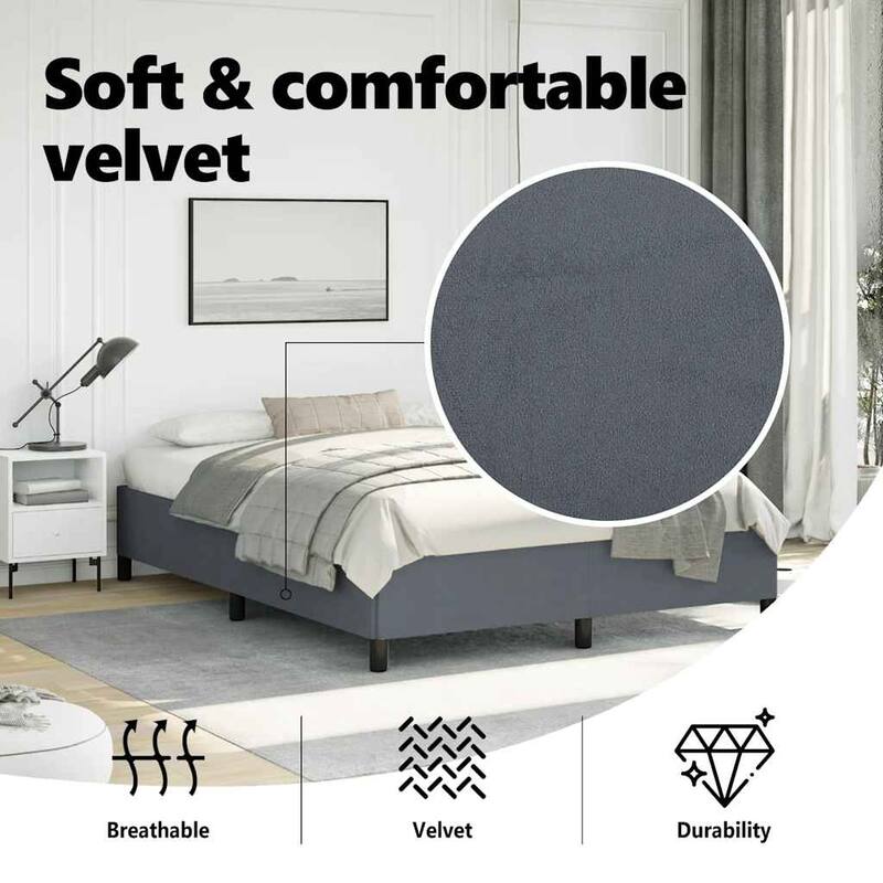 vidaXL Bed Frame, Velvet, No Mattress
