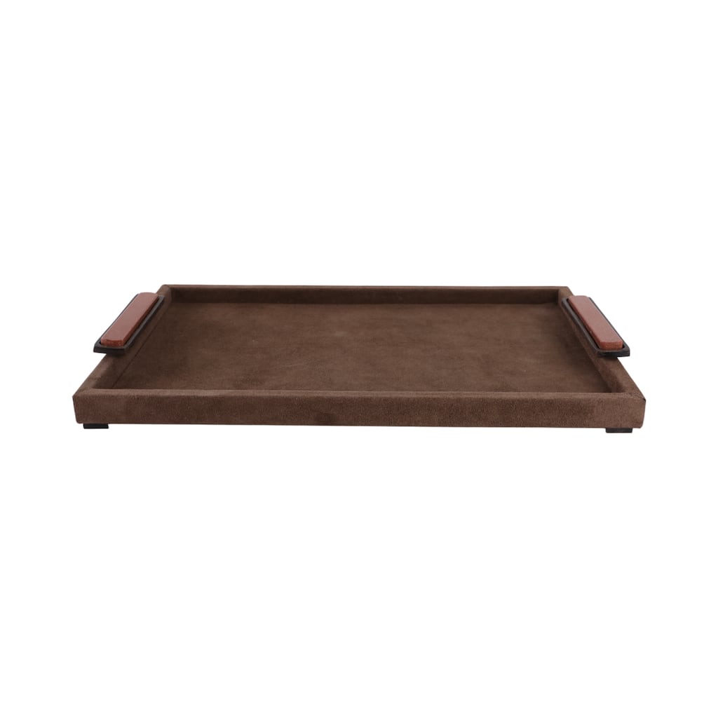 Wood Metal Modern Serving Tray with Handles Home Decor - 2" Brown - 19" x 12" x 2"