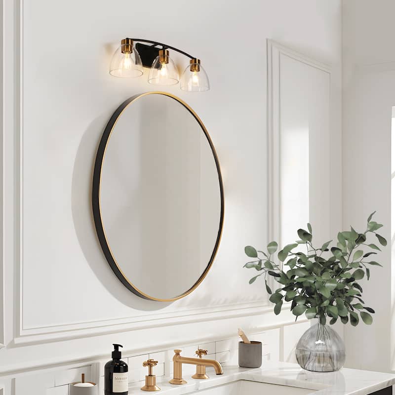 Modern Farmhouse 3Light Black Gold Bathroom Vanity Lights Linear Glass Wall Sconces D22.8"*H8