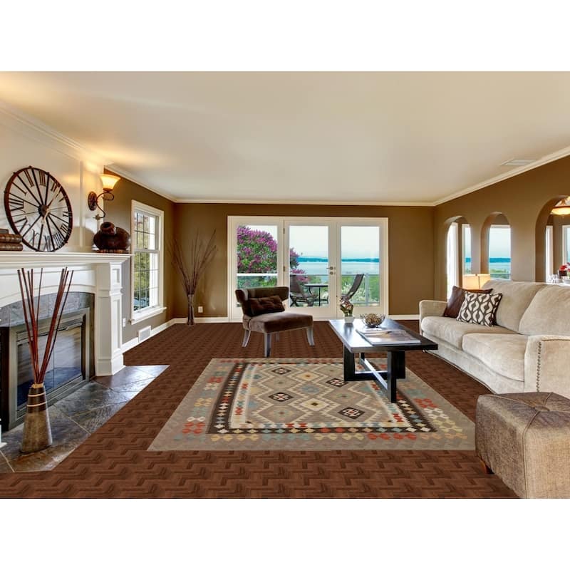 Hand Woven Oriental 100% Wool Carpet Southwestern Geometric Brown Kilim Area Rug - 9' 6'' X 6' 10''