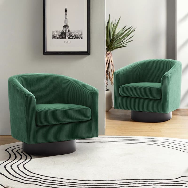 Modern Round Swivel Accent Chair Set of 2 Barrel Chair for Living Room