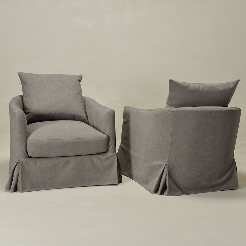 KINWELL 32" W Down Fill Upholstered Slipcovered Swivel Barrel Accent Armchair