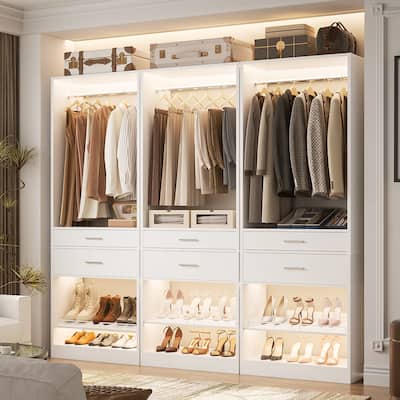 25'' W Closet System Organizer with Hanging Rod and 2 Wooden Drawers and Adjustable Shoes Rack
