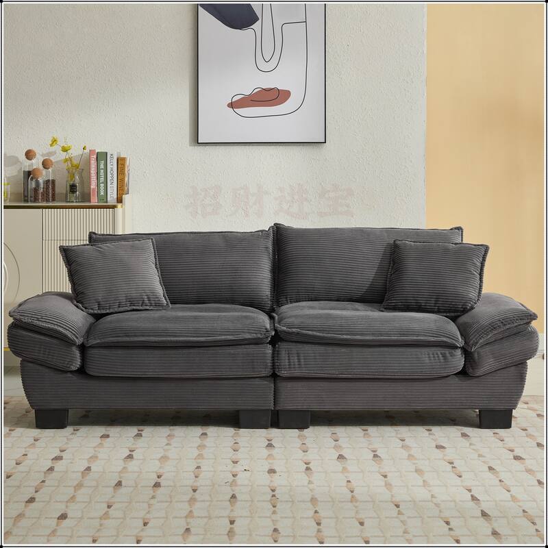 Corduroy Sofa Sleeper with Pillows - Grey