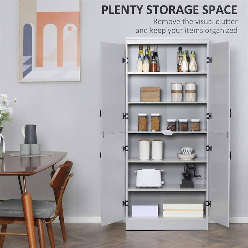 Freestanding Kitchen Pantry, 6-tier Shelving with 2 Adjustable Shelves