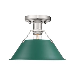 Golden Lighting Orwell 1-Light Flush Mount - Pewter - Pine Green Shade