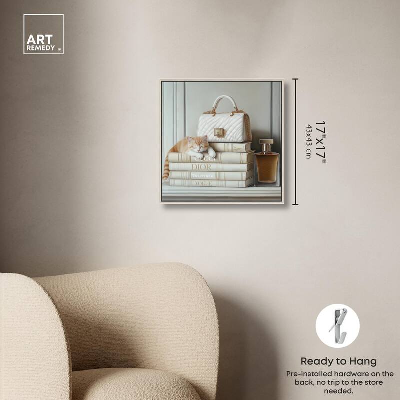 Ivory Books and Kitten Canvas by Art Remedy