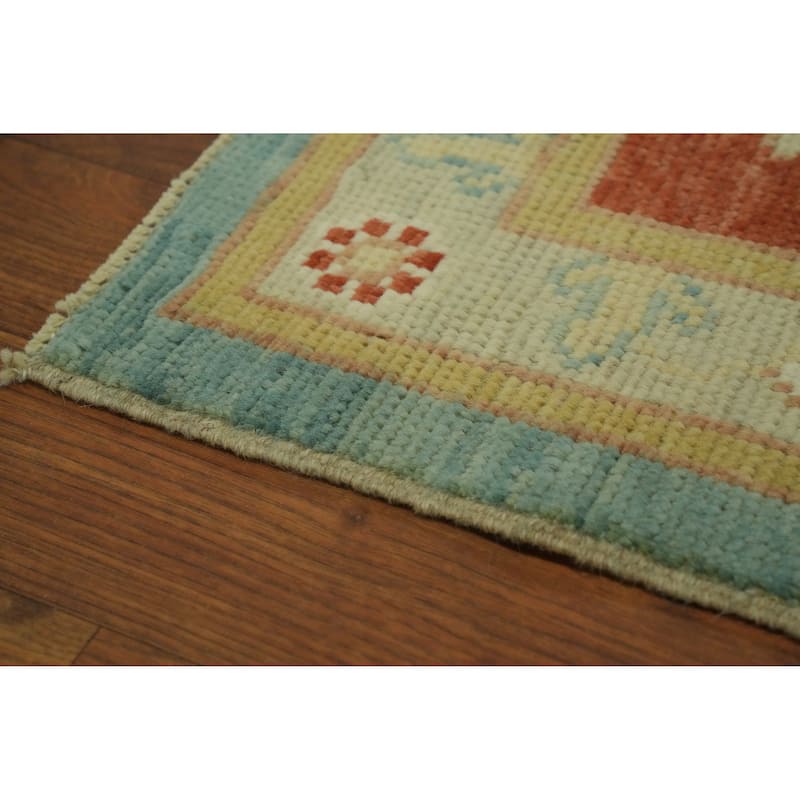 Handmade Blue Oushak Vegetable Dye Area Rug, Medallion Geometric Carpet - 9' 11'' X 8' 5''