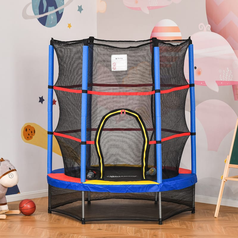 Outsunny 5' Diameter Kids Trampoline with Net for Indoors & Outdoors, Ages 3 to 6
