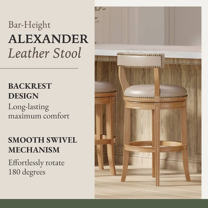 Maven Lane Alexander Counter Stool, Weathered Oak Finish w/ Avanti Bone Vegan Leather