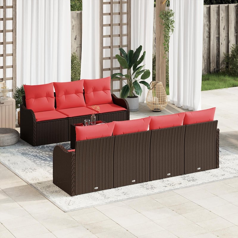 vidaXL 8 Garden Sofa Set with Cushions Black/Brown/Grey Poly Rattan - 90.9 x 24.4 x 27.2 - Brown