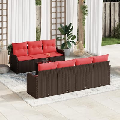vidaXL 8 Garden Sofa Set with Cushions Black/Brown/Grey Poly Rattan - 90.9 x 24.4 x 27.2
