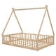 preview thumbnail 8 of 7, Natural Full Size Pine Wood Tent-Shaped Floor Bed with Guardrails and Door