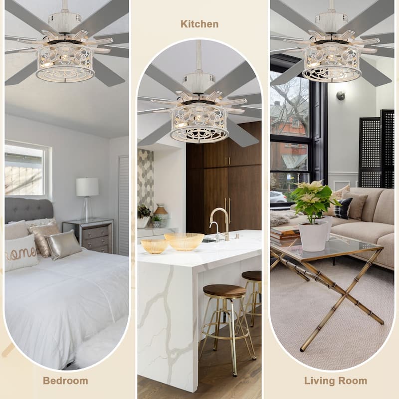 Bella Depot 72" Industrial Large Ceiling Fan 6-speed 3-Light Farmhouse Metal Caged Black Ceiling Fan with Light and Remote
