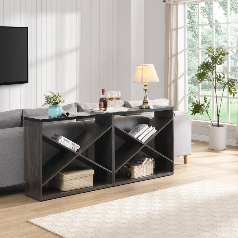 console table with open X Shape shelf