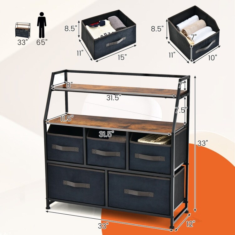Durable 5 Drawers Storage Dresser with Fabric Bin for Living Room