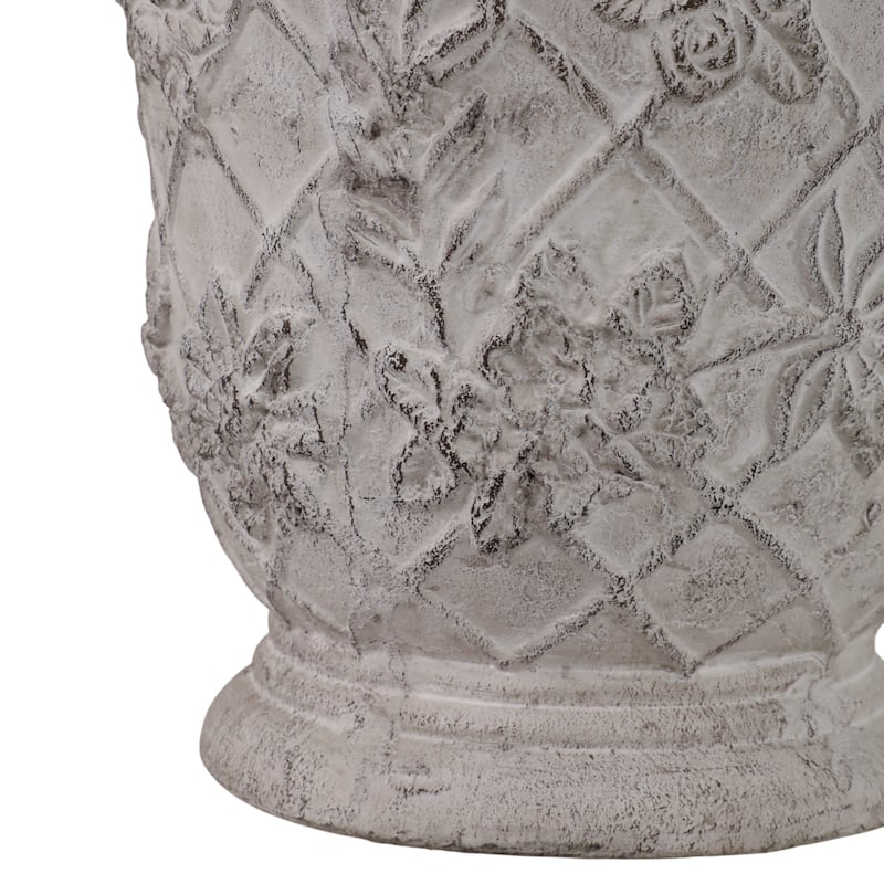 Terracotta Planter Embossed Floral Design Antique Texture - 9" Tan - 10" x 10" x 9"