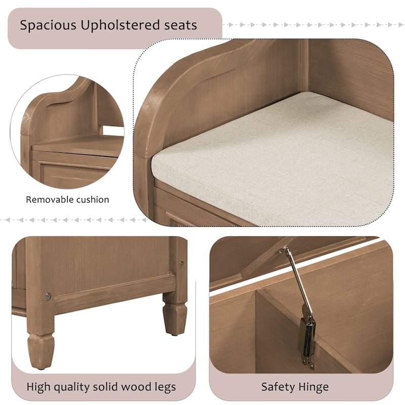 Merax 42” Rustic Style Solid wood Entryway Multifunctional Storage Bench