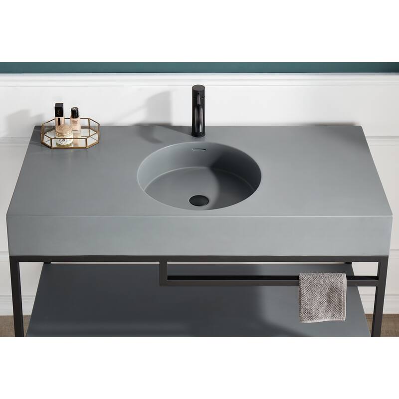 ANZZI Siena 48 in. Console Sink in Matte Black with Matte Grey Counter Top