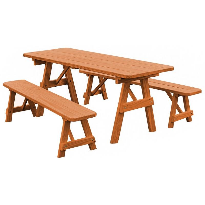 Pine 6' Traditional Picnic Table with 2 Benches - Cedar Stain