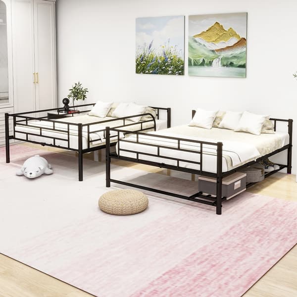 slide 2 of 11, Black Full Over Full Storage Bunk Beds, Heavy Duty Bunk Bed with Shelf and Guardrails, Under Bed Storage, No Box Spring Needed Black - Full