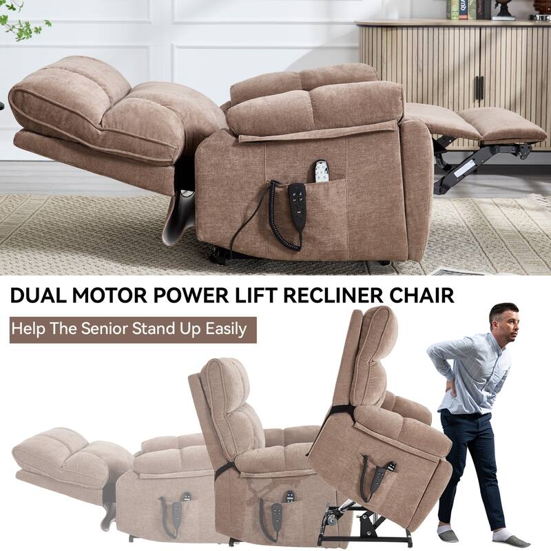 Heat Massage Dual Motor Infinite Position Large Electric Power Lift Recliners with Hidden Cup Holders,Power-Remote,Medium-firm