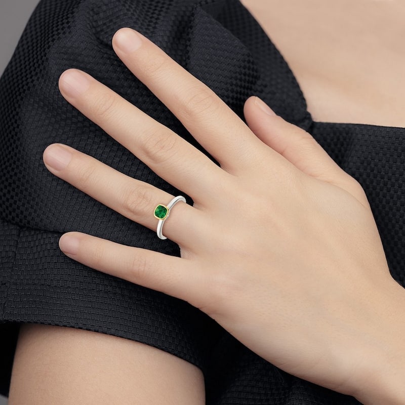 Curata 925 Sterling Silver With 14k Accent Created Emerald Ring