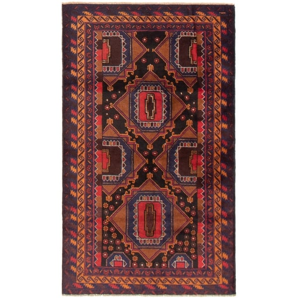 Hand-Knotted Wool Rug eCarpet Gallery Area Rug for Living Room Teimani Bordered Blue Rug 3'11 x 6'4 356868 Bedroom 