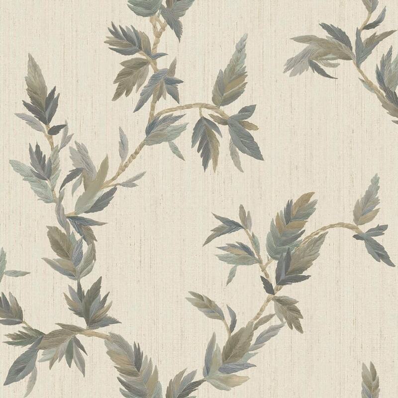 Galerie Wallcoverings Ornamenta Collection Thin Leaf Shimmer Finish Vinyl on Non-woven Wallpaper Roll - 33-feet long x 21-inches wide - Beige Green