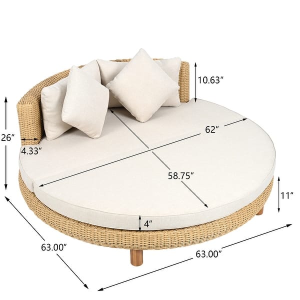Scott Living Jennie Outdoor Round Wicker Daybed with Water-Resistant Beige Cushions