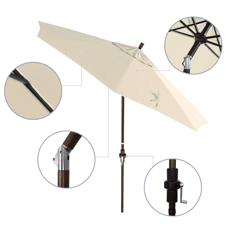 California Umbrella 9' Rd. Aluminum Patio Umbrella, Deluxe Crank Lift with Collar Tilt, Bronze Frame Finish, Pacifica Fabric