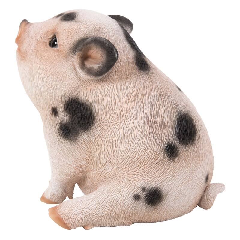 5.50" Pink Black Spots Chubby Piglet Sitting Outdoor Garden Figurine