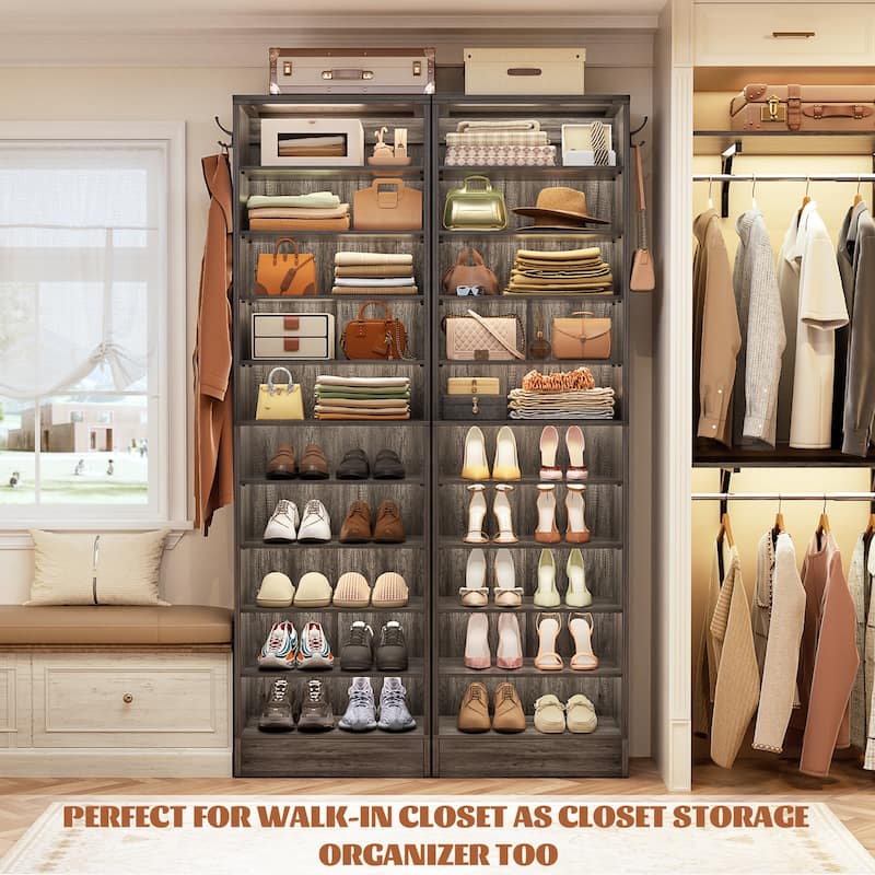 Freestanding 10-Tier Shoe Storage Cabinet,Narrow Wood Shoe Rack Shoe Organizer,Sturdy Closet Organizer Open Display Cabinet