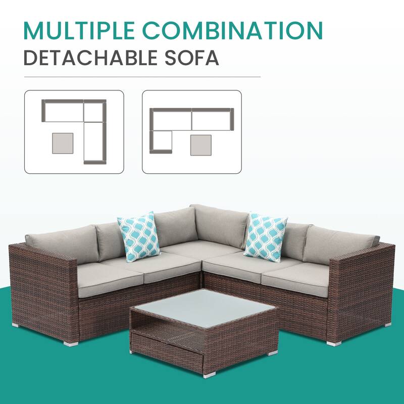 COSIEST 4-Piece Wicker Outdoor Patio Sectional Set with Coffee Table