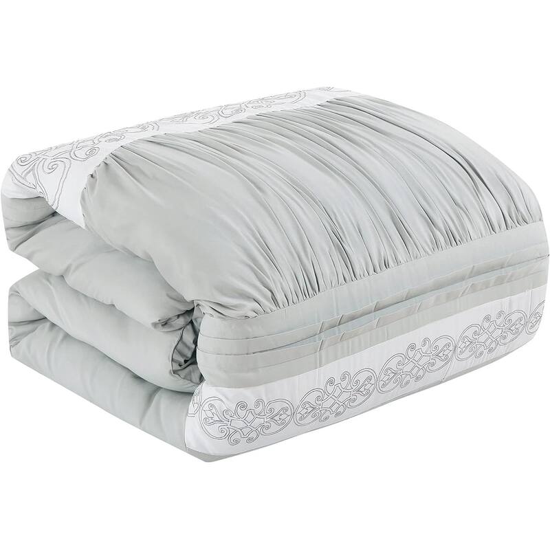 7 Piece Comforter Set Grey White Floral Soft Bedding