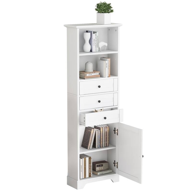 Tall Storage Cabinet with 3 Drawers and Adjustable Shelves for Bathroom, Kitchen and Living Room, MDF Board with Painted Finish