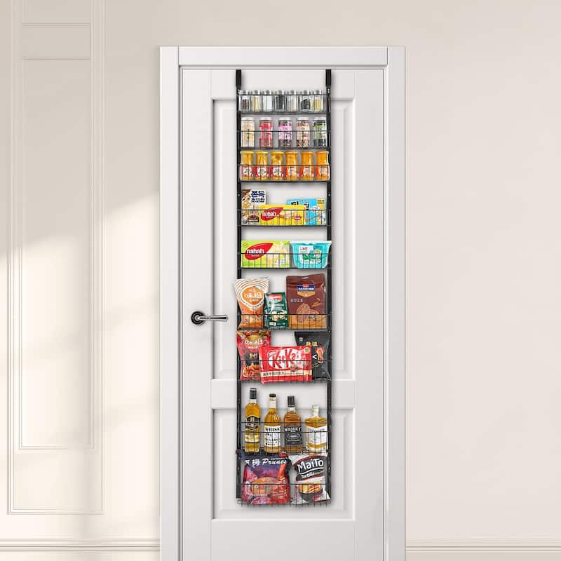 Pantry Organizer with Adjustable Baskets Wall Mount & Over Door Rack