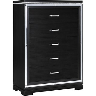 Axl 52 Inch 5 Drawer Tall Dresser, Mirror Trim, Crystal Accent, Black ...