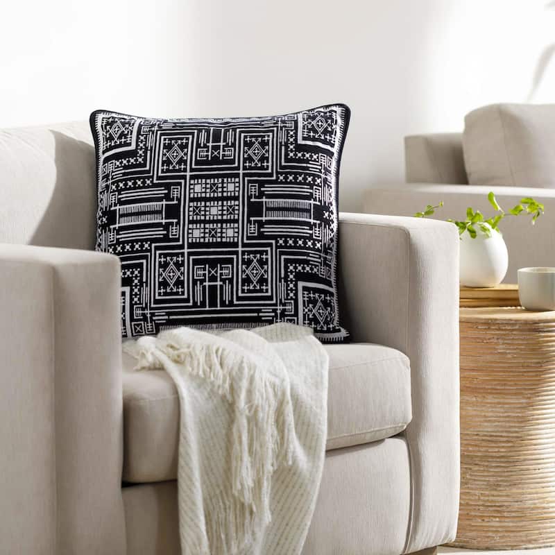 Colly Geometric Velvet Throw Pillow - 22x22 Cover Only - Black/White