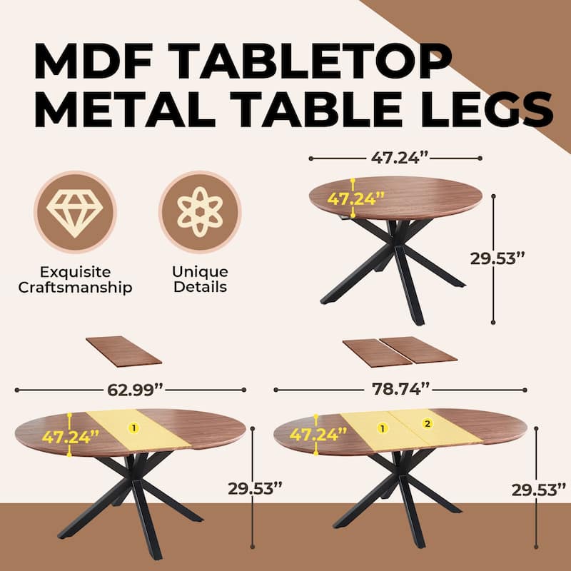 GDFStudio - Mapleton Modern Contemporary Space Saving 47.24" Extendable Dining Table with Telescoping Top & Metal Frame