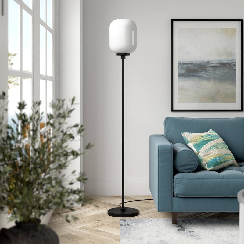 Agnolo Handmade Seeded Glass Blackened Bronze Floor Lamp