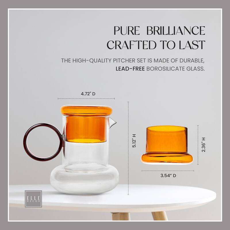 Elle Decor Ring Pitcher Set Carafe and Water Drinking Glass Lid