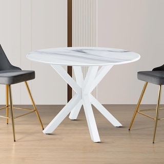 Modern Minimalist Round Dining Table with MDF Top and Metal Legs - Bed ...