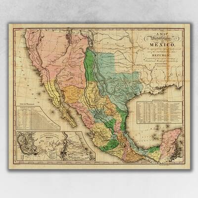 HomeRoots Vintage 1846 Map Of Mexico Unframed Print Wall Art