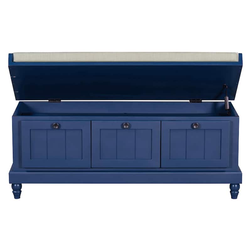 Classic Storage Bench with Cushioned Seat and Three Drawers for Entryway and Living Room